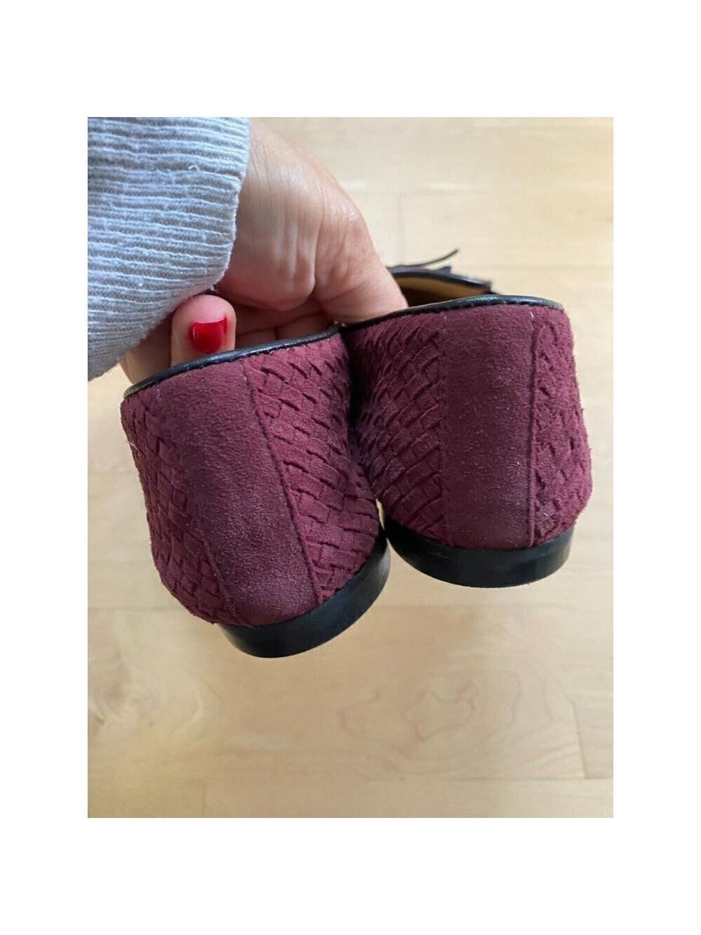 Ron White Women Burgundy basket weave Cashmere Suede Loafer - Picture 4 of 8